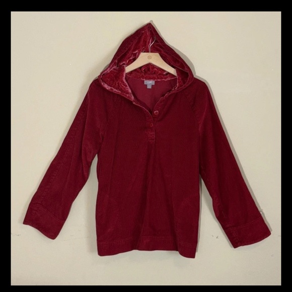 J Jill Hooded Corduroy Tunic Crushed Velvet Hoodie Pockets Holiday Woodland - Picture 13 of 13